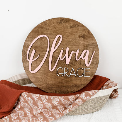 Custom Round Nursery Name Sign, Personalized Wooden Wall Plaque, 12" 18" 24" 30" 3D Wall Art for Children & Kids Rooms, Baby Shower, Hickory Hollow - WoodArtSupply