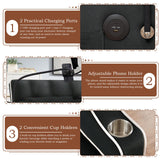 Pull Out Sofa Bed with Phone Holder, Convertible Velvet Loveseat Sleeper with 2 USB Charging Ports, Modern Futon Couch with Cup Holders and Adjustable Backrest, Small Love Seat for Living Room, Black KINFFICT