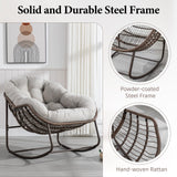 Large Indoor Outdoor Rocking Chair, Oversized Rocking Papasan Chair with Thick Cushion and Frame Outdoor Rocker, Comfy Wicker Egg Chairs Lounge for Outside Porch Patio Backyard Balcony (Beige) SLEERWAY