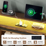 AMERLIFE Twin Daybed with Trundle, Farmhouse Daybed Frame with Sliding Barn Door Headboard and Charging Station & LED Light for Bedroom and Guest Room, Rustic Brown AMERLIFE