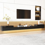 MOUMON Floating TV Console Media Console with High Gloss Drawers & Lights, Modern Wall Mounted TV Stand Floating Media Center for Living Room Black (110.2”W x 11.8”D x 9.4”H) MOUMON