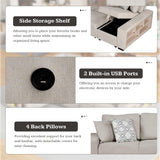 Merax 109" Large Sectional Sleeper Sofa with Pull Out Bed, Storage Chaise/Shelf & USB Ports, Light Grey Oversized 5 Seat U-Shaped Couch Set, Convertible Sofabed for Living Room and Apartment, Beige Merax