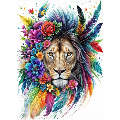 DOMROM Lion Diamond Painting Kits for Adults, Lion Flowers Full Drill Diamond Dots Paintings for Beginners, Round 5D Paint with Diamonds Pictures Gem Art Painting Kits DIY Craft Kits 12x16 inch DOMROM