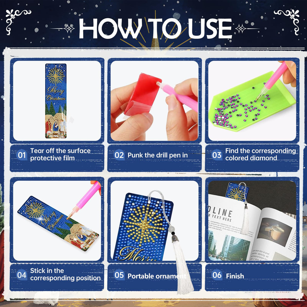 INCOK Christmas Diamond Art Bookmarks - 6 PCS The Nativity Diamond Painting Bookmarks Set DIY Christian Jesus Art Craft Religions Xmas Gift Book Lover Beginner INCOK