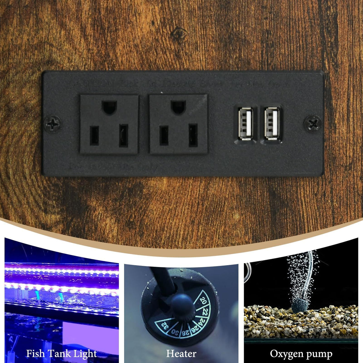 4ever2buy 55-75 Gallon Fish Tank Stand with Power Outlets, LED Light, Heavy Duty Aquarium Stand with Cabinet for Fish Tank Accessories Storage, for Turtle Tank, Reptile Terrarium, 1100LBS, Black 4ever2buy