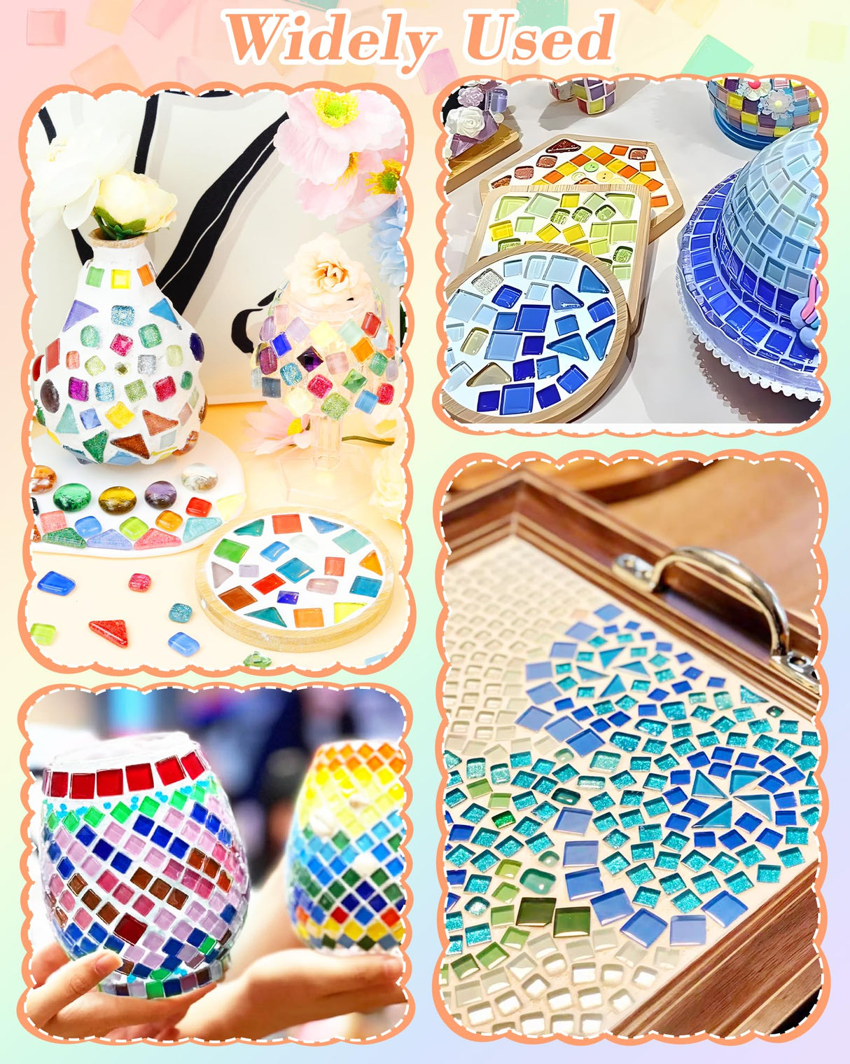 FIVEIZERO 420g Mosaic Tiles for Crafts - 280Pcs Glass Mosaic Kits, Mixed Shapes Mosaic Glass Pieces for Art, Irregular Tiny Mosaic Tile for DIY Projects, Home Decoration(Mix) FIVEIZERO