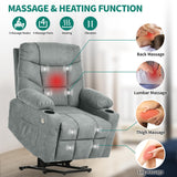 YITAHOME Electric Power Lift Recliner Chair for Elderly, Fabric Recliner Chair with Massage and Heat, Spacious Seat, USB Ports, Cup Holders, Side Pockets, Remote Control (Grey) YITAHOME