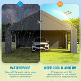 Benass 20x20 Carport Heavy Duty, Portable Garage 20x20 Heavy Duty, 2 Car Carport Canopy with Side Doors & Windows and Removable Sidewalls, Grey Benass