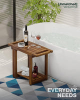 BLUEWEST Adjustable Shower Bench Stool for Inside Shower – 31.7'' Wood Bathroom Bench with Storage Shelf, Built-in Handle & Shower Head Holder, Waterproof Ideal for Sitting, Shelving Legs and Spa Use BLUEWEST