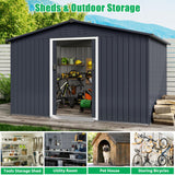 Acekool 10x12 FT Outdoor Metal Storage Shed, Large Garden Tool Shed with Lockable Door and Vents, Waterproof Galvanized Metal Sheds for Tools & Equipment, Garbage Can, Bike, Mower, Gray Acekool
