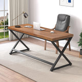 IBF Solid Wood Computer Desk, Rustic 55” Real Wood Home Office Work Desk, Farmhouse Natural Wood Desk for Writing Study, Simple Fir Wooden PC Table Workstation for Living Room Bedroom, Brown, 55 inch IBF