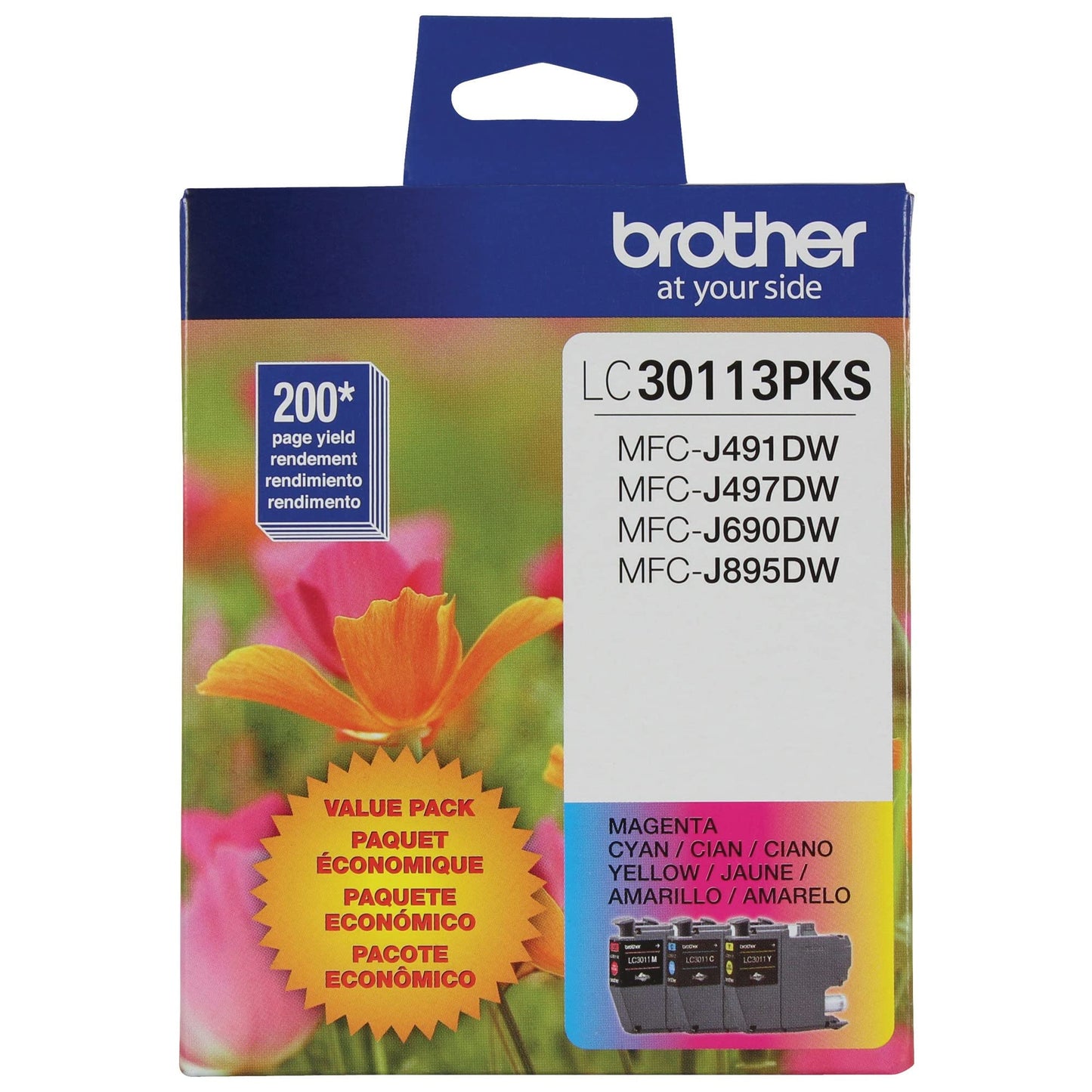 Brother Genuine LC30113PKS 3-Pack Standard Yield Color Ink Cartridges, Page Yield Up to 200 Pages/Cartridge Includes Cyan, Magenta and Yellow, LC3011