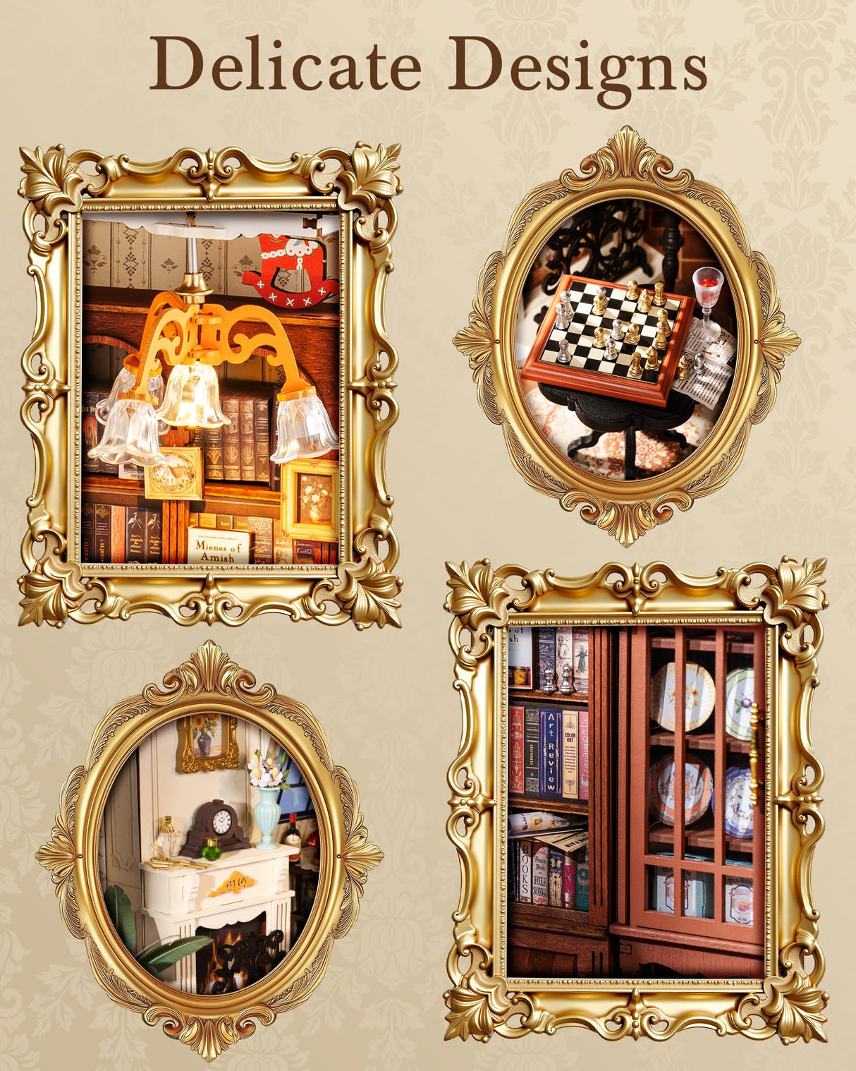 Rolife DIY Miniature House Kit Victorian Parlor 1:18 Scale Dollhouse Diorama, Tiny House Building Kit Antique Bookshelf Display Crafts for Adults Gift for Boys Girls (Catherine's Living Room) Rolife