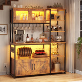 Itaar Rustic Brown Bakers Rack with Power Outlet, LED Light and Ample Storage Itaar