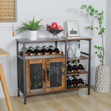 X-cosrack Wine Bar Rack Cabinet with Detachable Wine Rack, Coffee Bar Cabinet with Glass Holder, Small Sideboard and Buffet Cabinet with Mesh Door, Rustic Brown, Large X-cosrack
