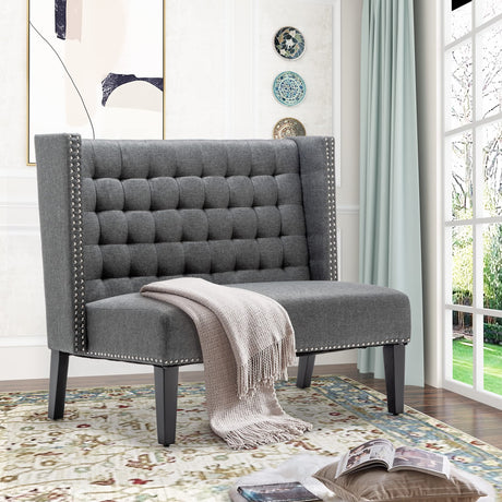 46" Small Modern Loveseat Settee Sofa 2-Seat Sofa Couch Tufted Love Seat Dining Bench with Nail Head Trim Back Banquette Sofas for Living Room Small Space Entryway Hallway Slate Tongli