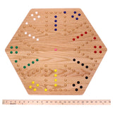 AmishToyBox.com Wahoo Wooden Marble Game Board Set - Large 24" Wide - Solid Oak Wood - Double-Sided - with Large 22mm Marbles and Dice Included AmishToyBox.com