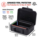 SentrySafe Fireproof Money Safe with Key Lock, Black Lock Box with Portable Carrying Handle for Travel, Exterior: 14.3 in. W x 11.2 in. D x 6.1 in H, 1200 SentrySafe