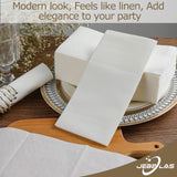 JEBBLAS Disposable Cloth Like Napkins, Built-in Flatware Pocket, Wedding Party Linen Feel White Napkin, Prefolded for Silverware,50 Count JEBBLAS