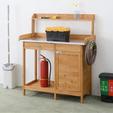 Convenience Concepts Deluxe 1 Drawer Potting Bench with Storage Cabinet and Shelves, Light Oak Convenience Concepts