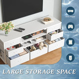 Huuger Dresser for Bedroom with Power Outlets and LED Lights, 7 Drawers TV Stand Dresser for 55 Inch TV, 47 Inches TV Console with Open Shelf, Wide White Dresser, PU Leather, for Bedroom Huuger