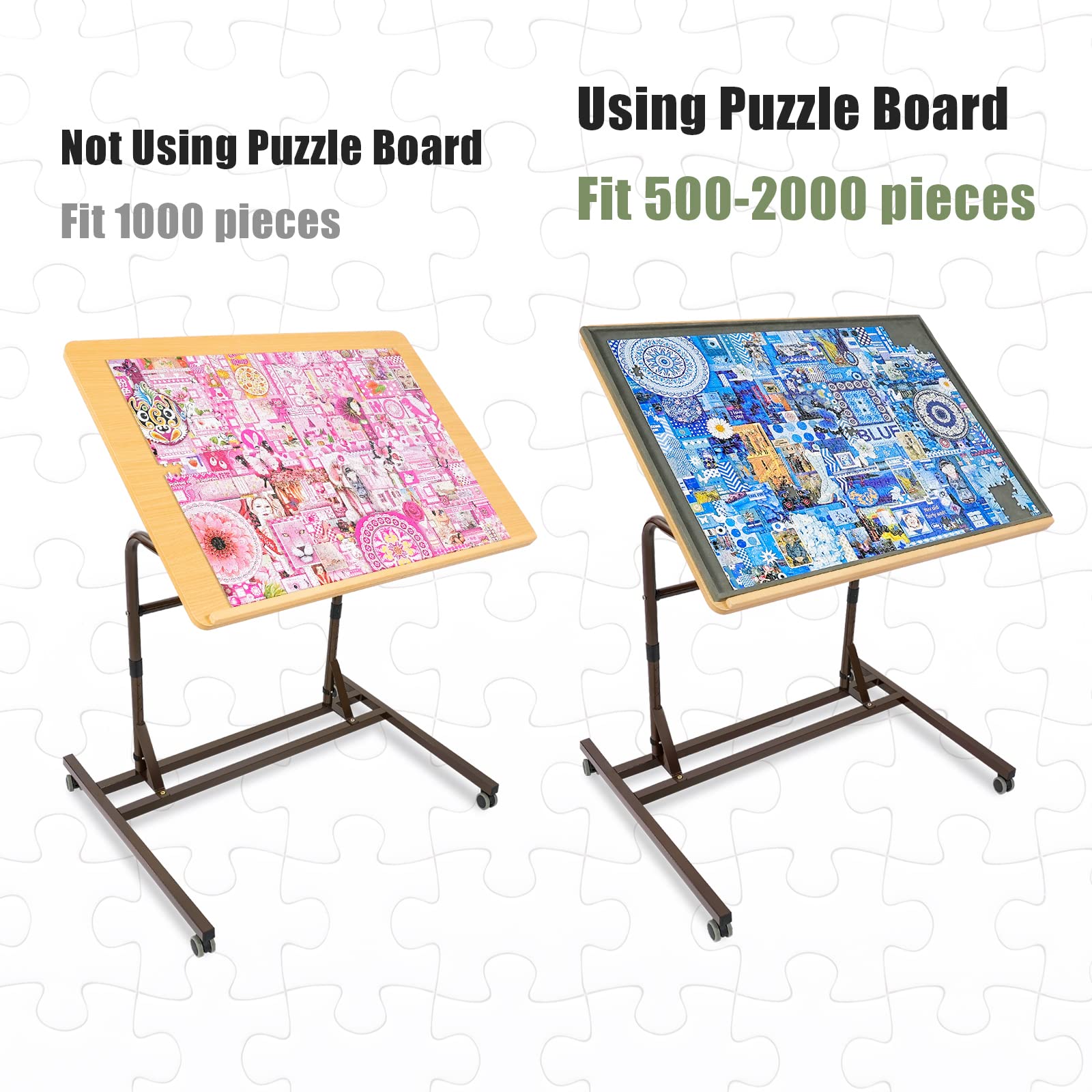 ALL4JIG Adjustable Wooden Jigsaw Puzzle Table with Wheels, Fits 500-2000 Piece Puzzles (Puzzle Board Not Included) - WoodArtSupply