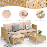 Ophelian 3 Piece Outdoor Furniture Set, Apartment Patio Sectional Furniture, Patio Chaise Sofa Sets with All Weather Manual Rattan, Perfect for Balcony, Porch, Lawn, Backyard (Yellow/Beige) Ophelian