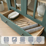 RowyPoey Farmhouse Arched Cabinet with Glass Doors, Wood Display Cabinet with Drawer and Adjustable Shelves, 71” Tall Bookshelf Modern China Storage Kitchen Pantry for Living Room,Office (Green) RowyPoey