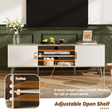 SUPERJARE TV Stand for 55 Inch TV, Entertainment Center with Adjustable Shelf, 2 Cabinets, TV Console Table, Media Console, Solid Wood Feet, Cord Holes, for Living Room, Bedroom, Gray and White SUPERJARE