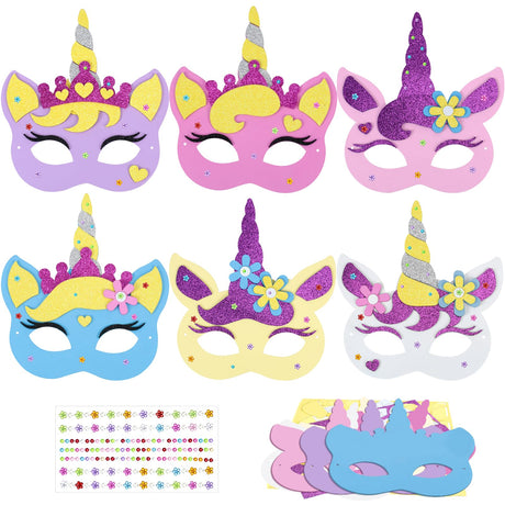 Fennoral 6 Pack Unicorns Masks Craft for Kids Creative Make Your Own Unicorns Masks Foam Stickers DIY Arts and Crafts for Kids Boys Girls Unicorns Theme Party Decorations Birthday Gift Fennoral