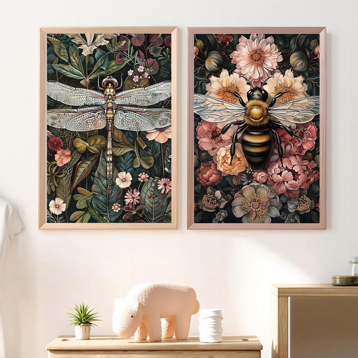 2 Pack Paint by Numbers Kit for Adults, Dragonfly Bee Paint by Numbers for Adults, DIY Adult Painting by Numbers Beginners on Canvas Acrylic for Home Wall Art Decor 12x16Inch (Rolled Package) Mandun