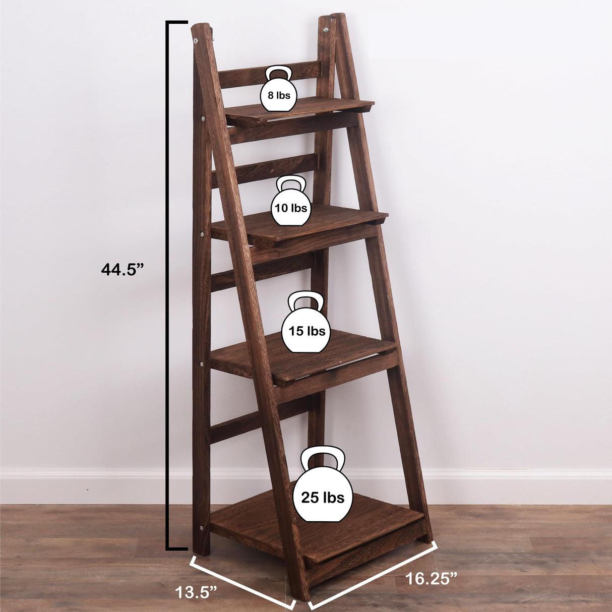 Milltown Merchants Ladder Shelf - Wooden Ladder Bookshelf - Leaning Bookshelf - Rustic Bookcase - Folding Bookcase (Dark Brown Ladder Shelf) Milltown Merchants