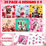 Asoulin Valentine Day Gifts for Kids, 24 Packs Valentine Day Cards for Kids School with Cat & Dog Jigsaw Puzzles Toys Birthday Gifts for Kids Toddler Boys Girls Goodies Bags Classroom Gifts Exchange Asoulin