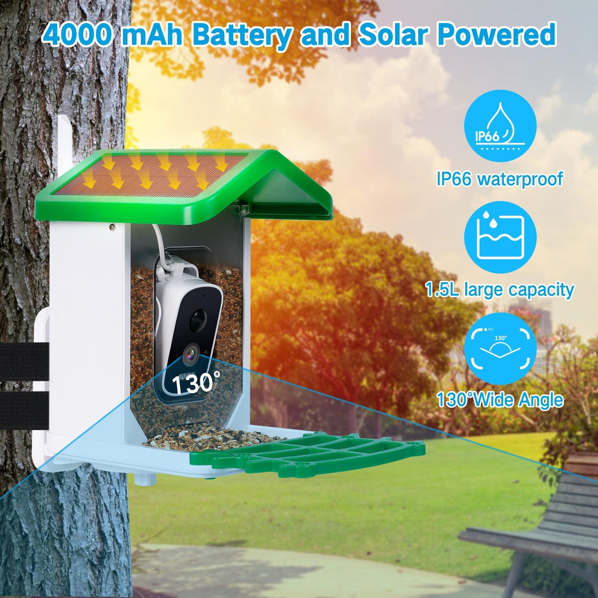 seanme Smart Bird Feeder with Camera Solar-Powered | 2.5K HD Live View, AI Identify 10,000+ Birds | Instant Alerts & Weatherproof Design | Bird Watching Birthday Gift for Mom/Father/Grandparents seanme