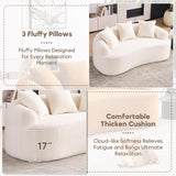 VYNELITO Loveseat Sectional Sofa for Living Room, 65" Modern Luxury Plush Chenille Sofa Extra Deep Seat Curved Cloud Floor Couch with 3 Throw Pillows for Small Spaces, Beige White VYNELITO