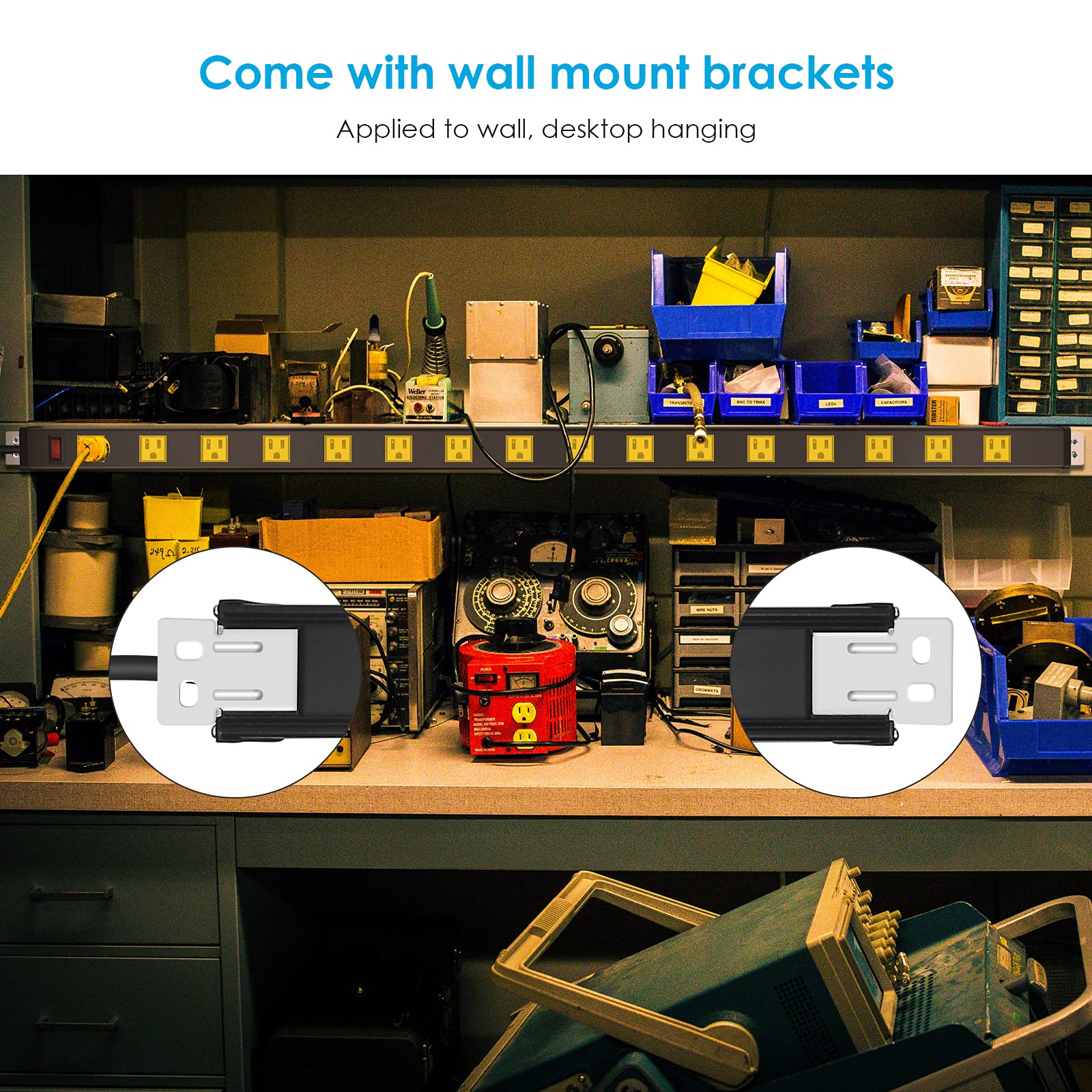 JUNNUJ Long Metal 16 Outlet Power Strip, Wide Spaced Garage Industrial Power Strip, Heavy Duty Power Strip with 6 FT Cord 15A, 125V, 1875W. Yellow - WoodArtSupply