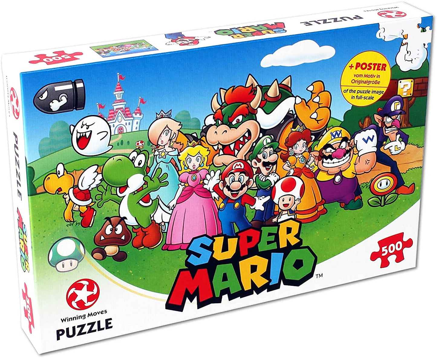 Winning Moves Super Mario and Friends 500 Piece Jigsaw Puzzle Game, Piece Together Mario, Luigi, Yoshi, Bowser and Toad, Gift and Toy for Ages 10 Plus