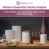 Pebble & Stem White Metal Canisters Sets for the Kitchen Counter, Kitchen Canisters Set of 4, Airtight Lids,Sugar and Flour Containers for Countertop, Coffee and Tea Storage, Farmhouse Decor Pebble & Stem
