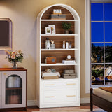 Tribesigns 76.8" Tall Arched Bookcase, 5-Tier Bookshelf with File Cabinet Drawer, Modern Freestanding Wooden Bookshelves, Large Open Display Storage Shelves for Home Office, Living Room Tribesigns