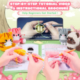 Crochet Kit for Beginners -4 PCS Cat Crochet Kit with Step-by-Step Video Tutorials, Learn to Crochet Kits for Adults and Kids, Beginner Crochet Kit for Adults, Crochet Cat Friends Set Fortuning's JDS