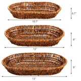 Hedume Set of 3 Wicker Baskets, Bread Baskets Sets, Tabletop Food Serving Baskets Trays, Handwoven Storage Basket Bin, Fruit Vegetables Sundries Storage Basket for Home, Restaurant, Bakery Hedume
