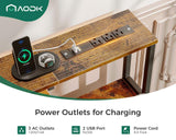 AODK 55" Computer Desk with Fabric File Cabinet and Drawer, Reversible Office Desk with Power Outlet and LED Light, Study Desk with Printer Stand, Keyboard Tray, Monitor Riser and PC Stand, Vintage AODK