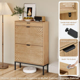 Brafab Shoe Storage Cabinet with 2 Flip Drawers&1 Small Drawer, Slim Entryway Shoe Organizer with Sun Pattern Doors for Sneakers,Light Beige Brafab