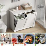 JAXPETY Double Tilt Out Trash Cabinet, Kitchen Hidden Garbage Can with Negative Ion & Deodorizing Function,Free Standing Recycling,Dog Proof 10 Gallon Trash Bin Cabinet for Bathroom, Living Room JAXPETY