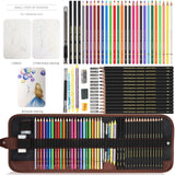 Sketching Drawing Art Pencil Kit-50 Piece Set with 24 Color Pencils for Adult Kid Coloring Books, 14 Graphite 3 Charcoal Erasers Etc., Artist Supplies Ideal for Adult, Kid,Student, Beginner Heshengping