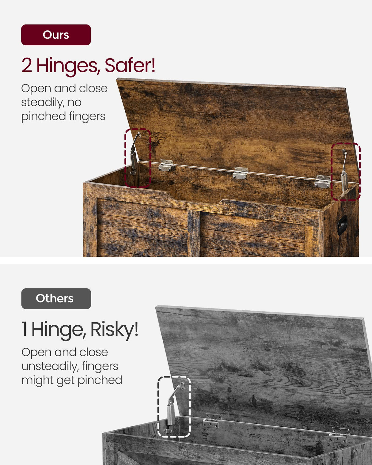 VASAGLE Storage Chest, Storage Trunk with 2 Safety Hinges, Storage Bench, Shoe Bench, Farmhouse Style, 15.7 x 39.4 x 18.1 Inches, for Entryway, Bedroom, Living Room, Rustic Brown ULSB061T01 VASAGLE