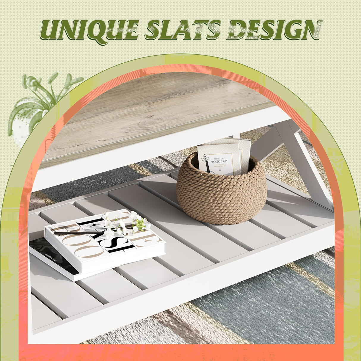 WLIVE Farmhouse Coffee Table for Living Room, 40.1" Rustic Center Table with X-Frame Support & Storage Shelf, 2-Tier Wood Coffee Tables for Bedroom & Balcony, Grey & White WLIVE