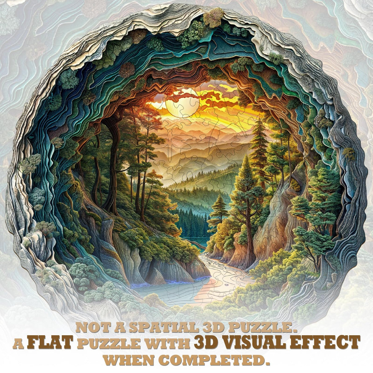 KAAYEE Wooden Puzzles for Adults, 3D Vision Effect Cave Forest Wooden Jigsaw Puzzle Unique Shape Wood Puzzle Adult, 3D Effect Flat Puzzle Birthday Family Game (S-8.5 * 8.4in-100pcs) KAAYEE