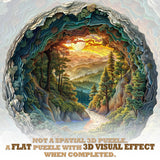 KAAYEE Wooden Puzzles for Adults, 3D Vision Effect Cave Forest Wooden Jigsaw Puzzle Unique Shape Wood Puzzle Adult, 3D Effect Flat Puzzle Birthday Family Game (S-8.5 * 8.4in-100pcs) KAAYEE