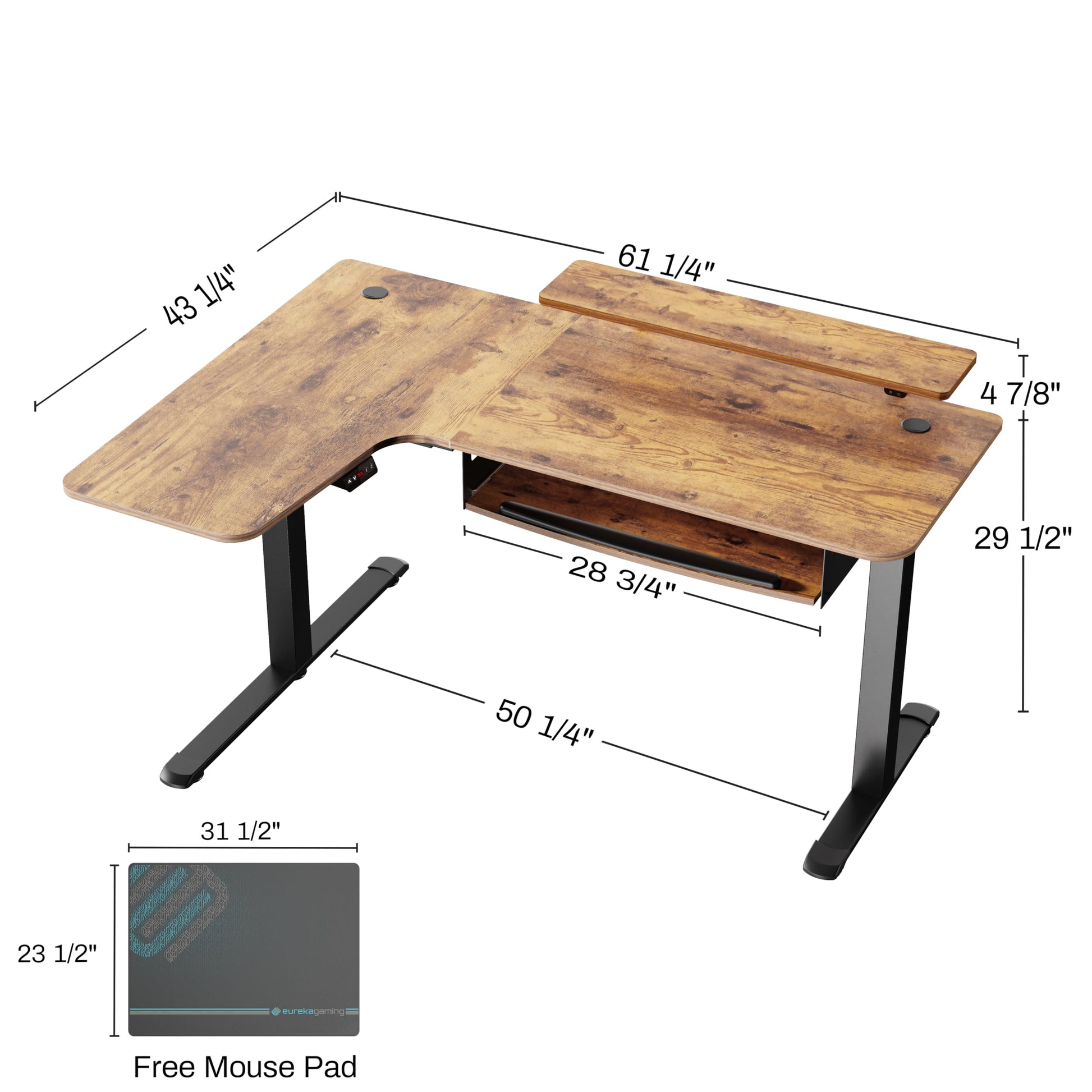 EUREKA ERGONOMIC Standing Desk with Keyboard Tray, Computer Desk, 61" L Shaped Electric Adjustable Height Desk w Monitor Stand LED, Corner Sit Stand Desk Gaming Desk, Dual Motor,Left/Rustic B - WoodArtSupply